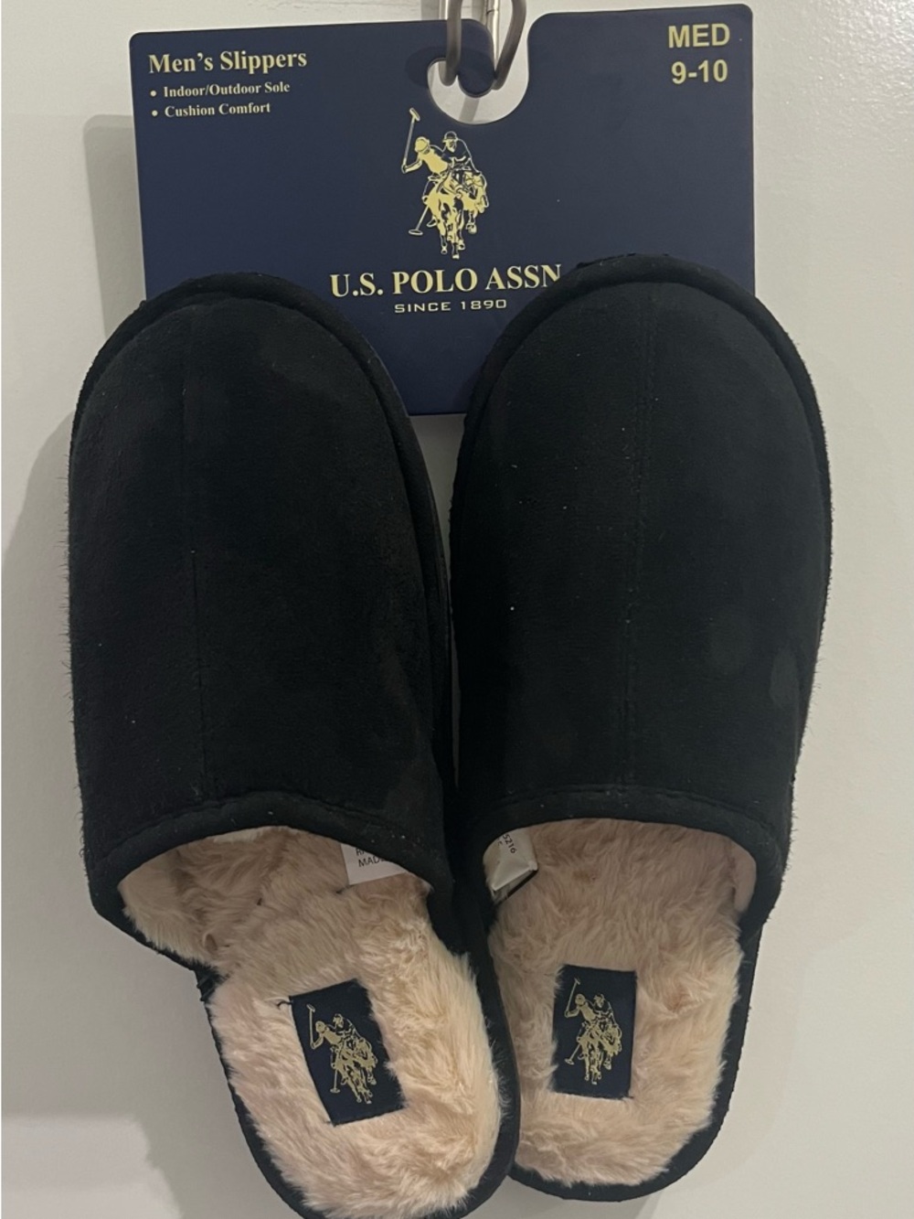 U.S. Polo Assn. Black Men's Slippers with Logo Tag